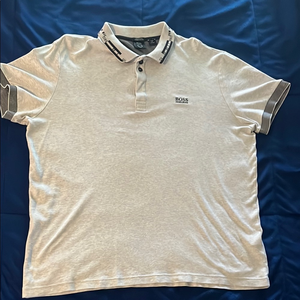 Boss Gray Polo Shirt with Textured Finish